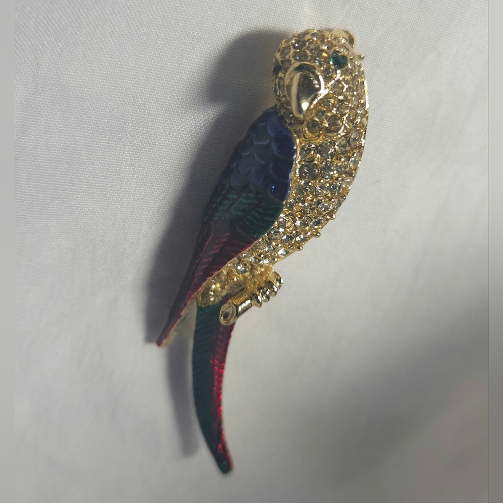 Multi-Colored Rhinestone Enamel Parrot Brooch Pin